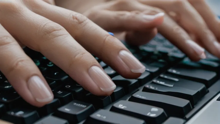 A closeup of hands typing on